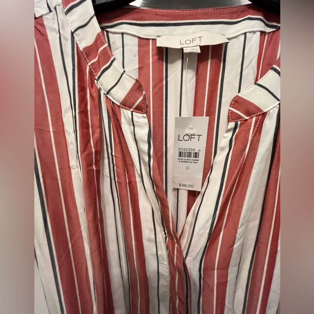 NWT LOFT Striped White Red Button-Down with Pockets Maxi Dress Size 0 - Picture 10 of 16